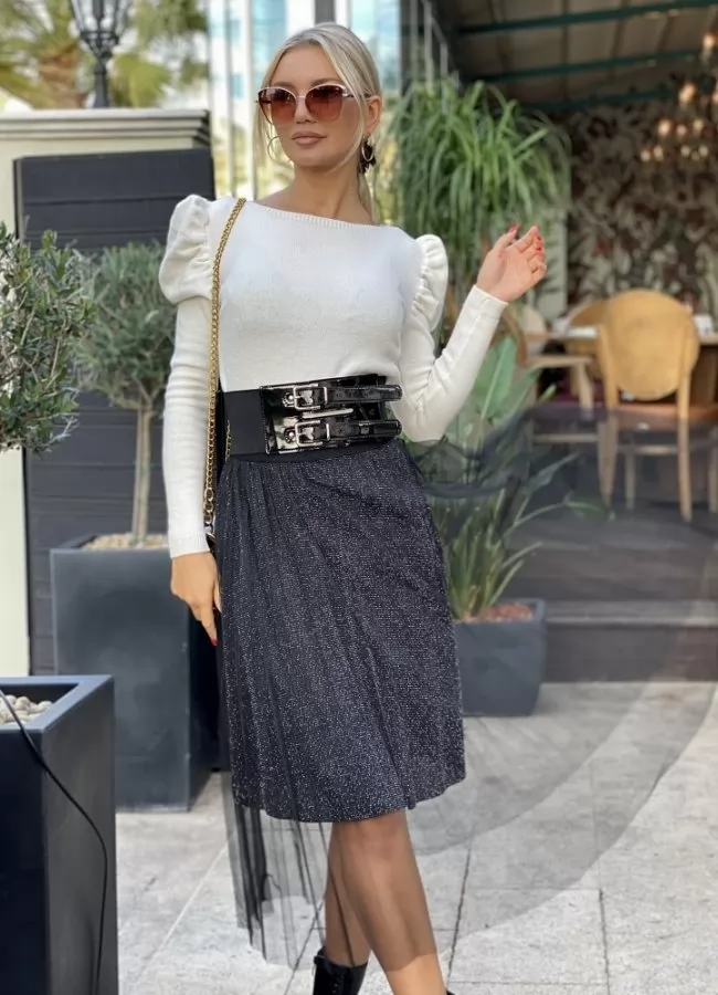 lurex μιντι φούστα με τούλι