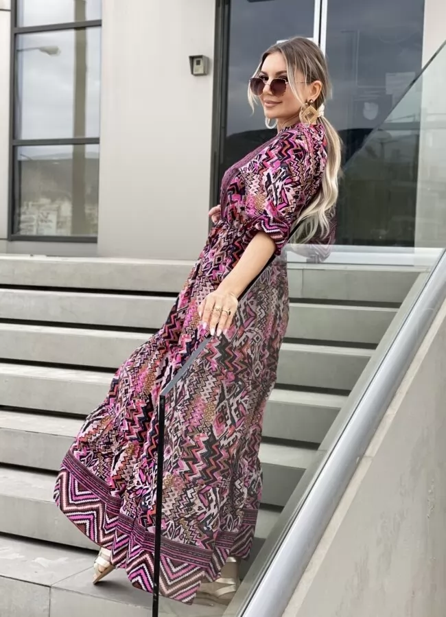 maxi boho φόρεμα αέρινο με δαντέλα στο ντεκολτέ
