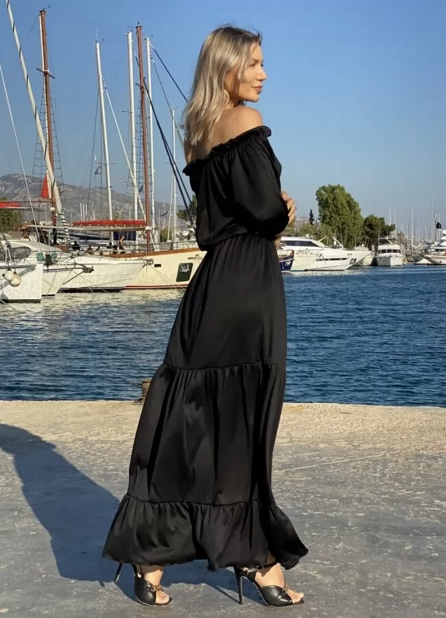 maxi έξωμο φόρεμα με βολάν