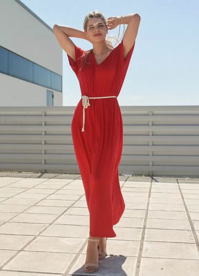 maxi φόρεμα αέρινο με ζωνάκι