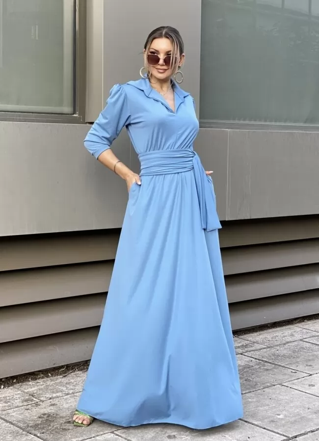 Maxi φόρεμα με 3/4 μανίκι & ζώνη