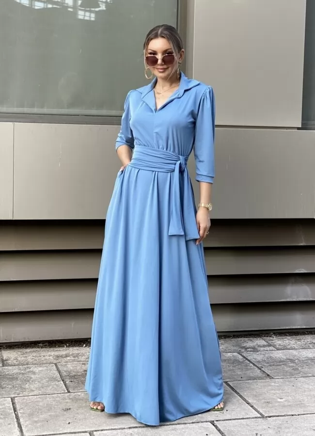 Maxi φόρεμα με 3/4 μανίκι & ζώνη