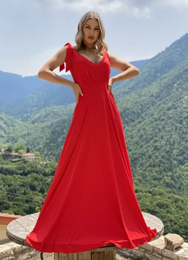 maxi φόρεμα με δετές τιράντες