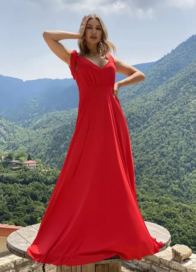 maxi φόρεμα με δετές τιράντες