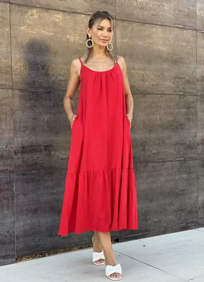 midi casual αέρινο φόρεμα τιράντα