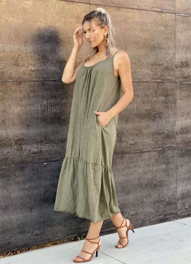 midi casual αέρινο φόρεμα τιράντα