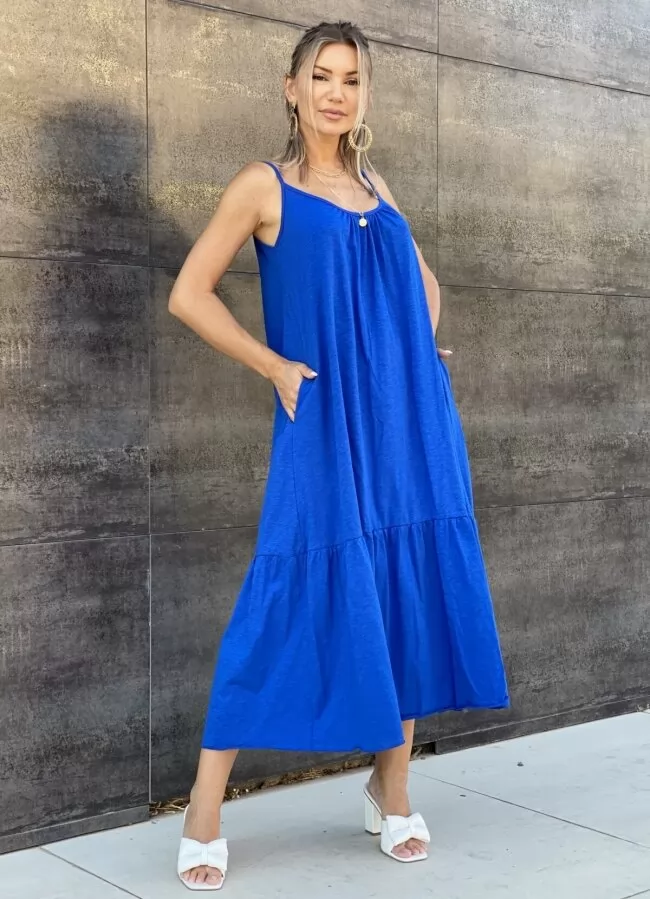 midi casual αέρινο φόρεμα τιράντα