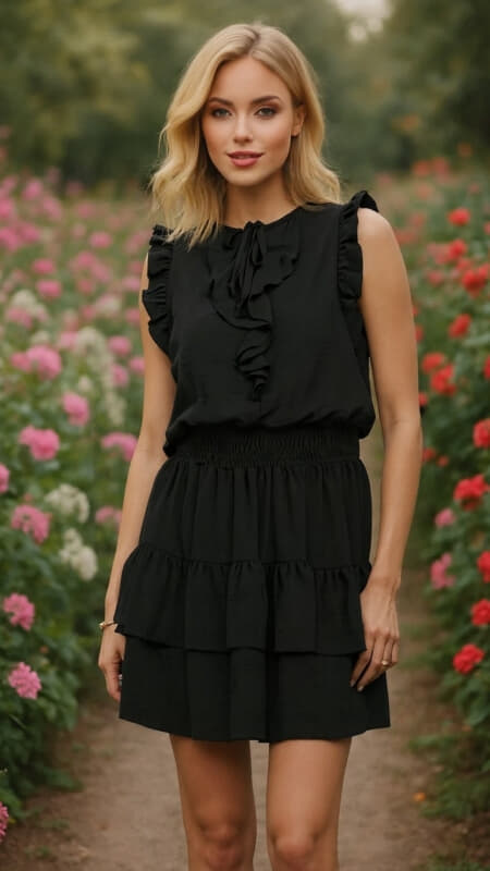 Mini Φόρεμα Με Βολάν & Δέσιμο  για  Ρομαντικό Look