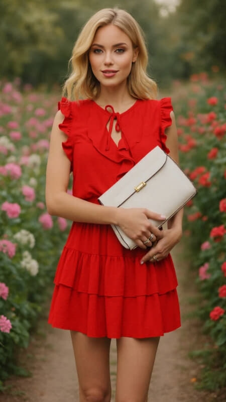 Mini Φόρεμα Με Βολάν & Δέσιμο  για  Ρομαντικό Look
