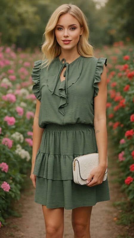 Mini Φόρεμα Με Βολάν & Δέσιμο  για  Ρομαντικό Look