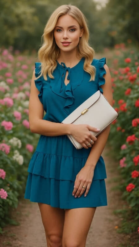 Mini Φόρεμα Με Βολάν & Δέσιμο  για  Ρομαντικό Look