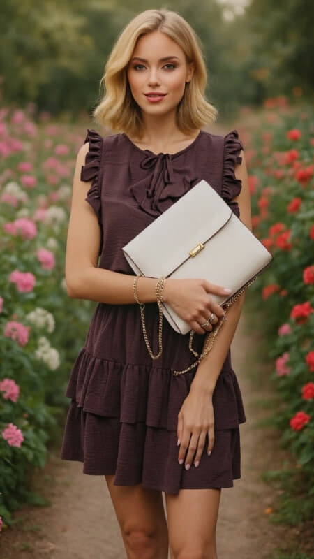Mini Φόρεμα Με Βολάν & Δέσιμο  για  Ρομαντικό Look