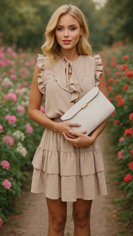 Mini Φόρεμα Με Βολάν & Δέσιμο  για  Ρομαντικό Look