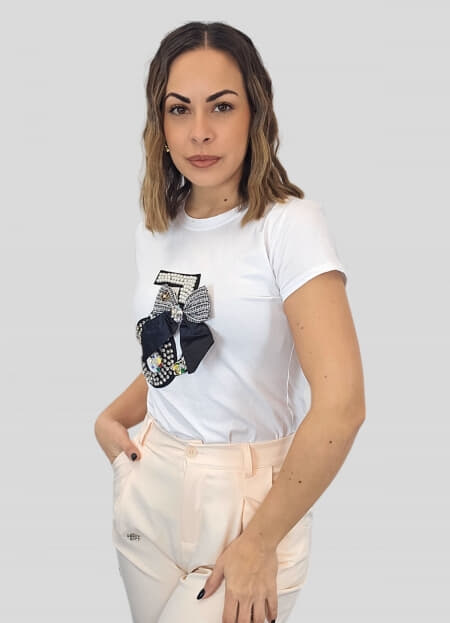 μπλούζα κοντομάνικη με φιόγκο & στρας