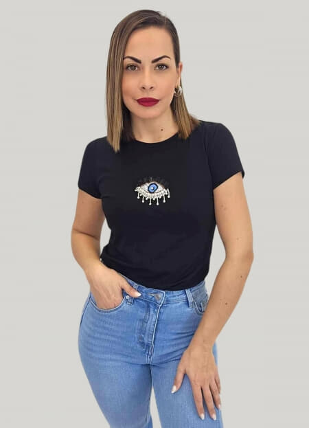 μπλούζα κοντομάνικη ''μάτι'' με πέρλες
