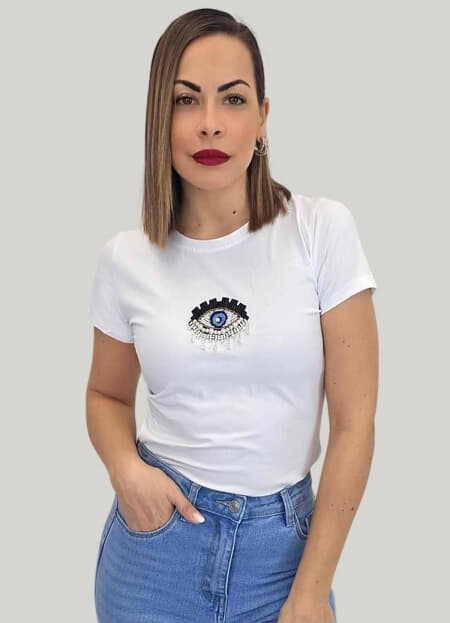 μπλούζα κοντομάνικη ''μάτι'' με πέρλες