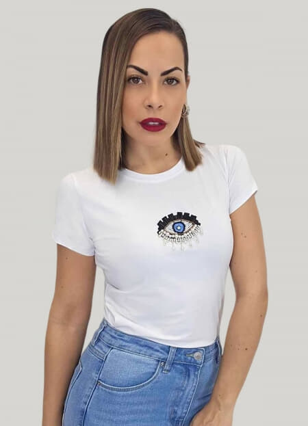 μπλούζα κοντομάνικη ''μάτι'' με πέρλες