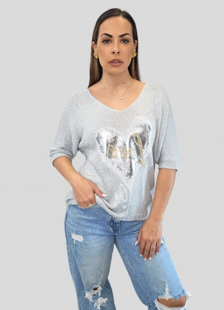 μπλούζα πλεκτή με lurex κλωστή & στάμπα love
