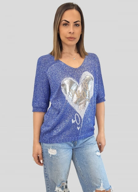 μπλούζα πλεκτή με lurex κλωστή & στάμπα love
