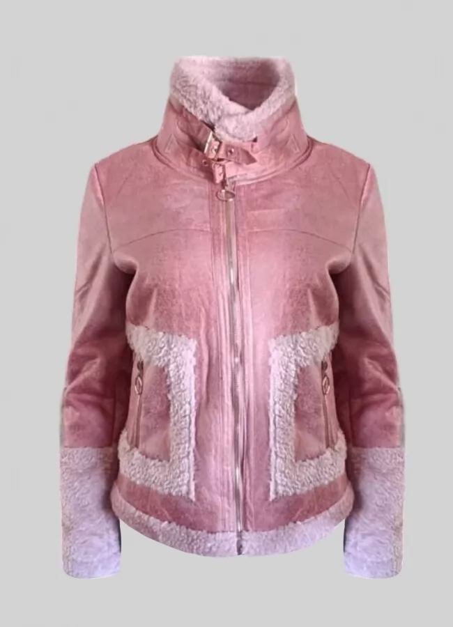 Parizianista μπουφάν κοντό μουτόν με γούνα - Ροζ