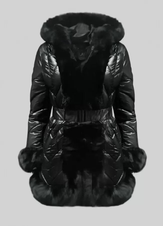 Parizianista μπουφάν μακρύ με κουκούλα & γούνα περιμετρικά - Μαύρο