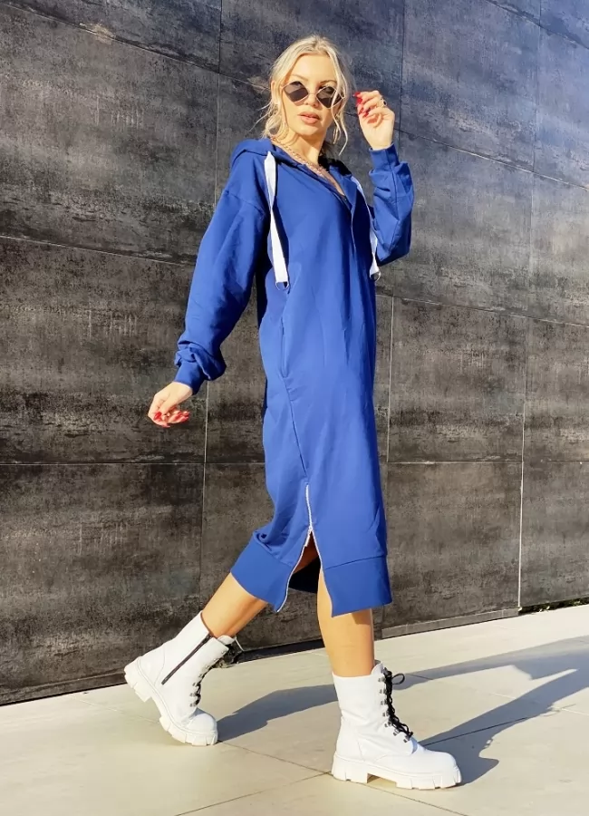 oversize φούτερ φόρεμα με πλαινά φερμουάρ και κουκούλα