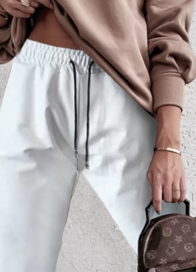 Parizianista παντελόνι δερματίνη με λάστιχο στο τελείωμα & τσέπες - Εκρού