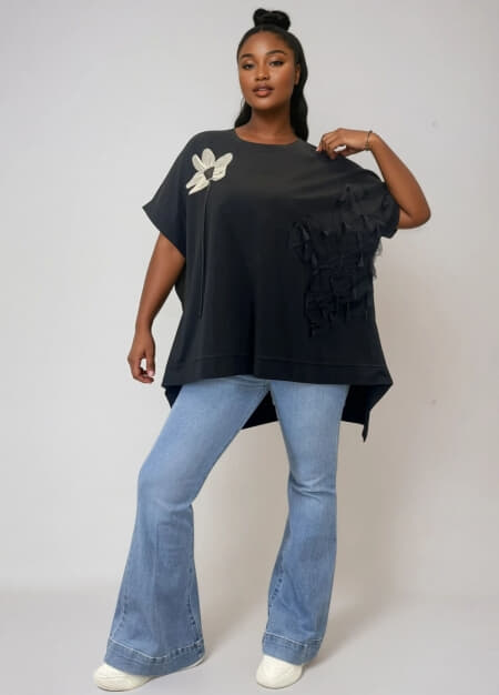 plus size μπλούζα ασύμμετρη με σχέδιο λουλούδι