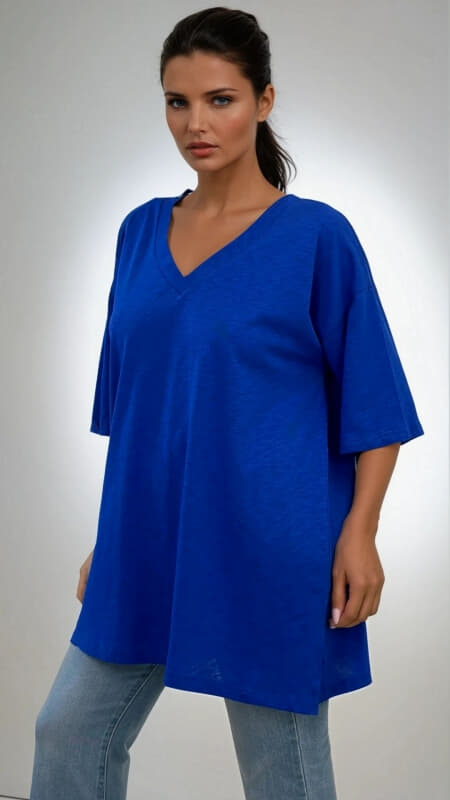 plus size μπλούζα κοντομάνικη με V & ανοίγματα στο πλάι