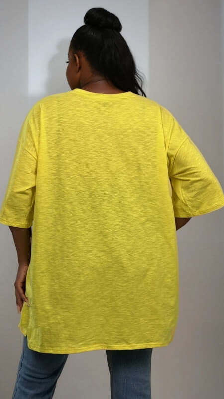 plus size μπλούζα κοντομάνικη με V & ανοίγματα στο πλάι