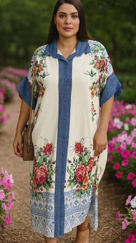 plus size πουκαμισοφόρεμα φλοράλ