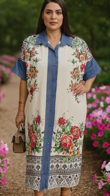 plus size πουκαμισοφόρεμα φλοράλ