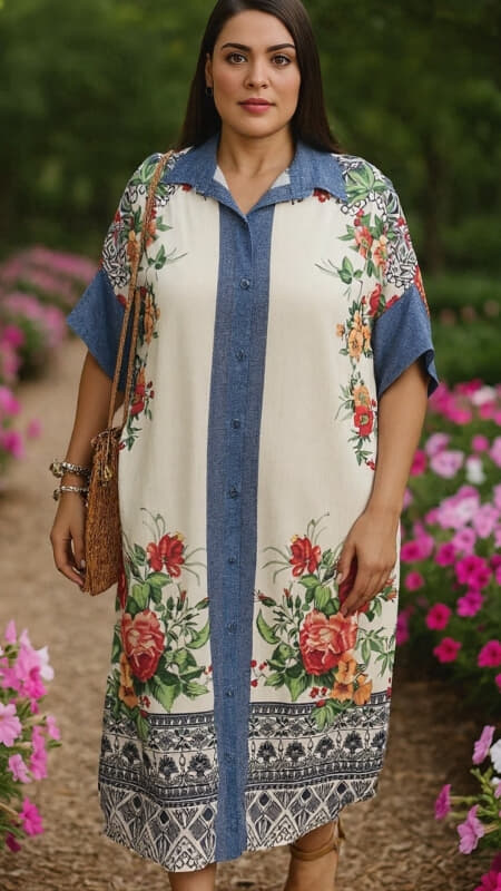 plus size πουκαμισοφόρεμα φλοράλ