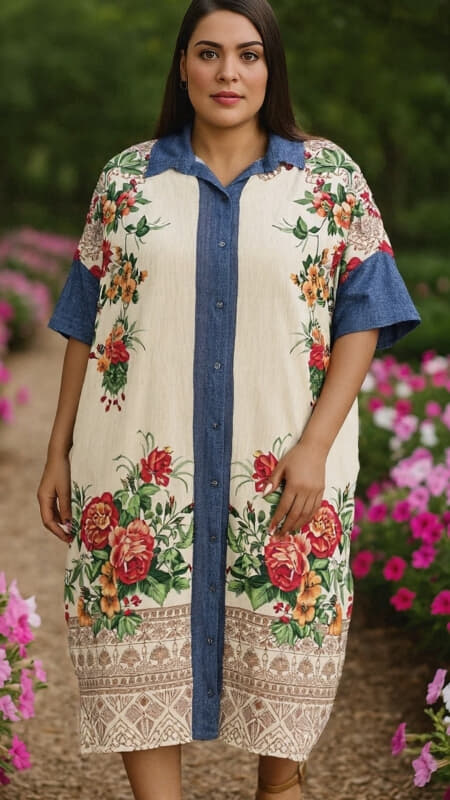plus size πουκαμισοφόρεμα φλοράλ
