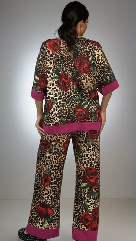 plus size σετ παντελόνα & μπλούζα με floral λεπτομέρειες