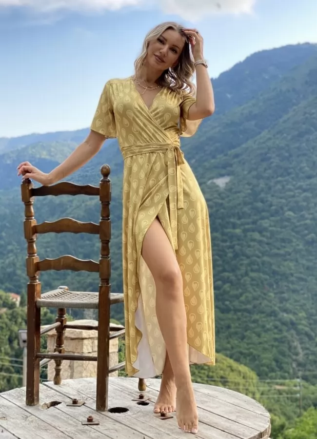 πουά ανάγλυφο maxi φόρεμα κρουαζέ