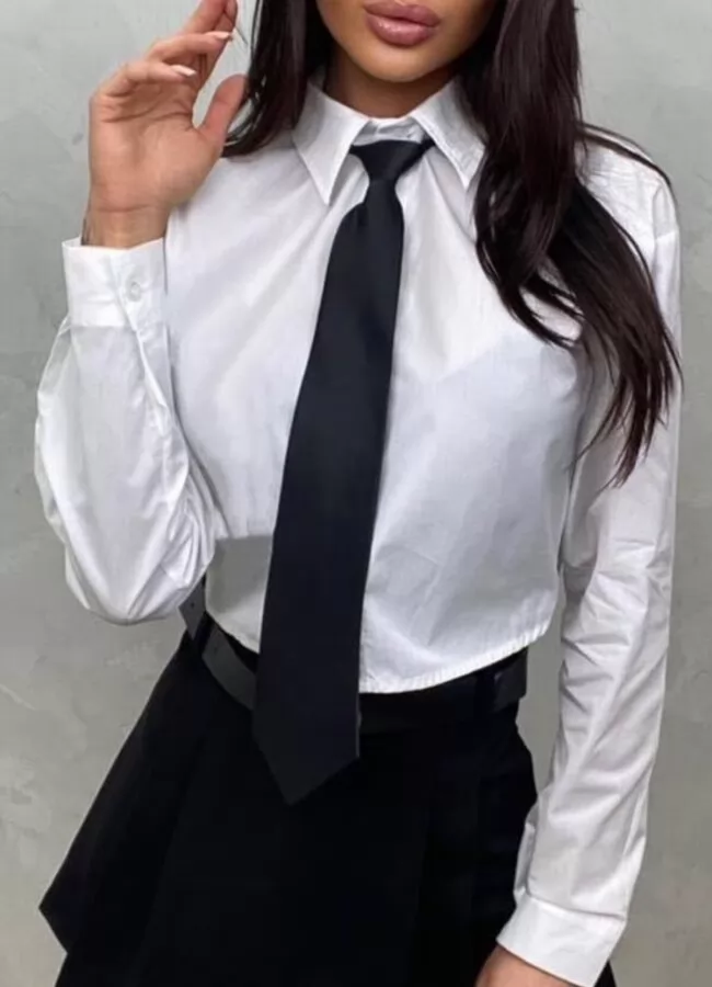 ΑΡΧΙΚΗ > ΡΟΥΧΑ > ΠΟΥΚΑΜΙΣΟ πουκάμισο κοντό με γραβάτα - Λευκό