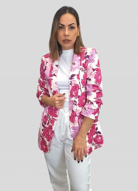 σακάκι floral με βάτες & σούρα στο μανίκι