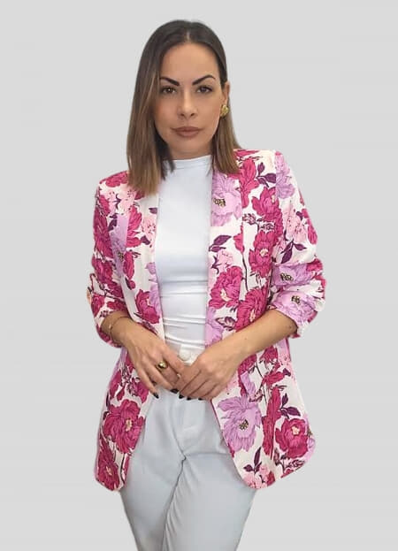 σακάκι floral με βάτες & σούρα στο μανίκι