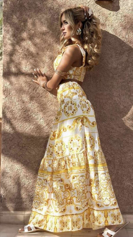 σετ boho τοπάκι με χοντρή τιράντα & maxi φούστα