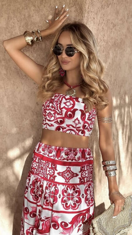 σετ boho τοπάκι με χοντρή τιράντα & maxi φούστα