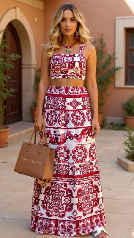 Boho Σετ Τοπάκι με Ενίσχυση & Μάξι Φούστα  – Limited Print
