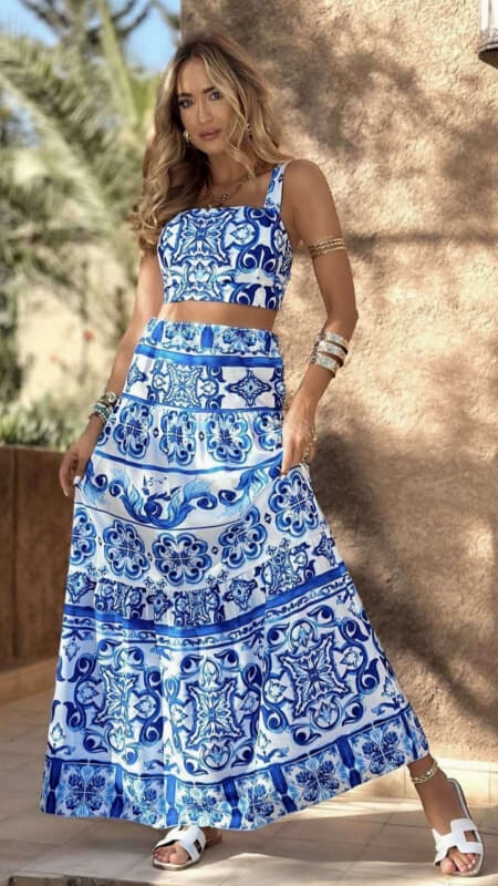 σετ boho τοπάκι με χοντρή τιράντα & maxi φούστα