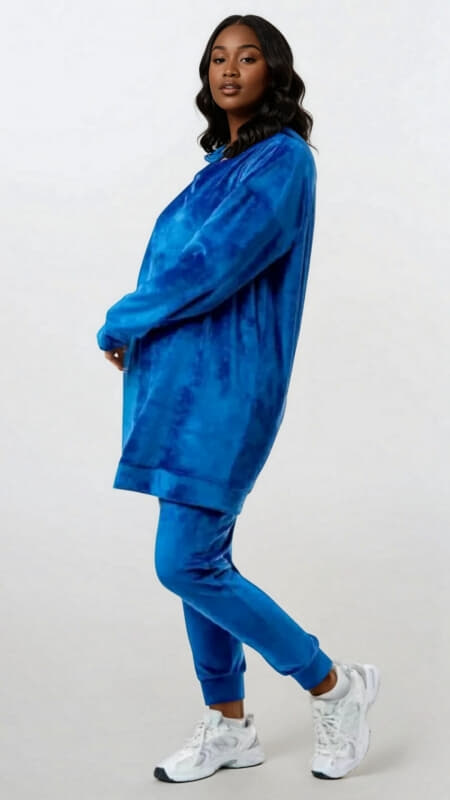 σετ φόρμες βελουτέ oversize μπλούζα μακριά & παντελόνι με λάστιχο στο τελείωμα