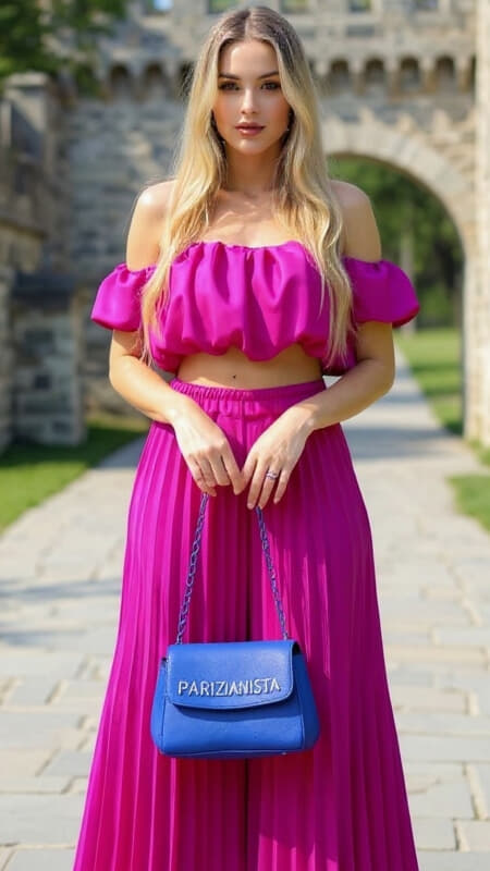 σετ παντελόνα  πλισέ  με crop top